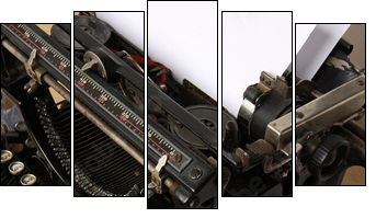 Typewriter with paper scattered - conceptual image - Fünfteiliges Leinwandbild, Pentaptychon