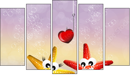 Starfish in love - Fünfteiliges Leinwandbild, Pentaptychon