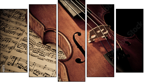 Geige mit Notenblatt - Fünfteiliges Leinwandbild, Pentaptychon