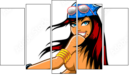 Sexy Squatting Biker Girl - Fünfteiliges Leinwandbild, Pentaptychon