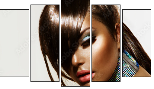 Fashion Beauty Girl. Stylish Haircut and Makeup - Fünfteiliges Leinwandbild, Pentaptychon