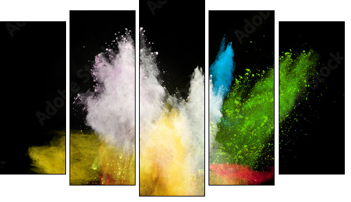 launched colorful powder - Fünfteiliges Leinwandbild, Pentaptychon