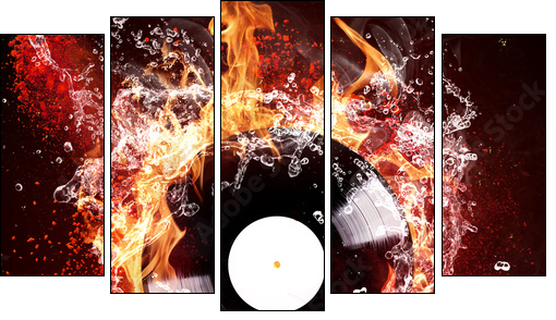 burning vinyl disc - Fünfteiliges Leinwandbild, Pentaptychon