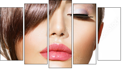 Hairstyle. Beauty Model Girl Portrait with Perfect Makeup - Fünfteiliges Leinwandbild, Pentaptychon