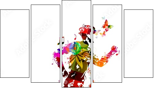 Colorful vector runner silhouette background with butterflies. - Fünfteiliges Leinwandbild, Pentaptychon