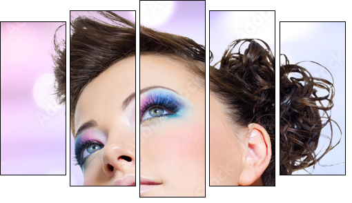 Closeup face with fashion bright pink makeup - Fünfteiliges Leinwandbild, Pentaptychon