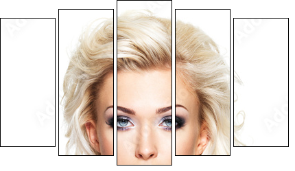 Beautiful blond woman with long curly hair and style makeup. - Fünfteiliges Leinwandbild, Pentaptychon
