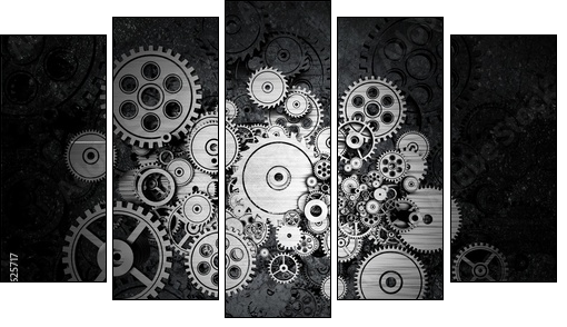 Grunge Cog Wheels - Fünfteiliges Leinwandbild, Pentaptychon