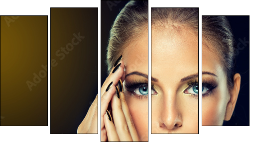 The girl with the Golden makeup and metal nails. - Fünfteiliges Leinwandbild, Pentaptychon