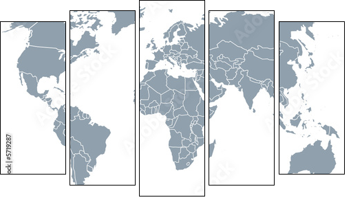 weltkarte, world map - Fünfteiliges Leinwandbild, Pentaptychon