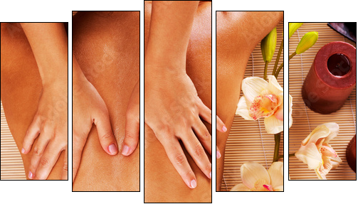 Masseur doing massage on woman back in spa salon - Fünfteiliges Leinwandbild, Pentaptychon