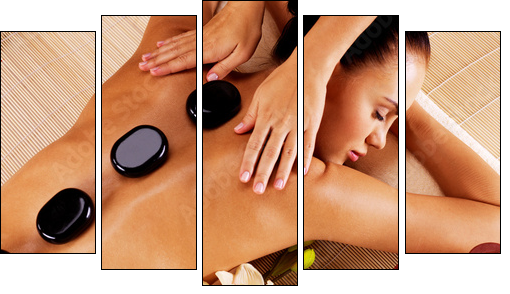 Adult woman having hot stone massage in spa salon - Fünfteiliges Leinwandbild, Pentaptychon