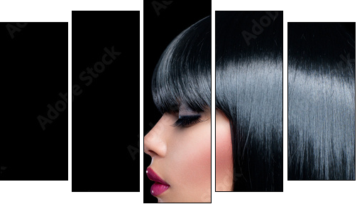 Beautiful Brunette Girl. Beauty Woman with Short Black Hair - Fünfteiliges Leinwandbild, Pentaptychon