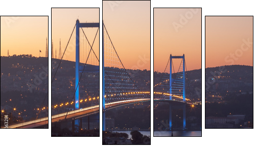 Istanbul - Bosphorus Bridge - Fünfteiliges Leinwandbild, Pentaptychon