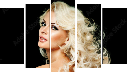 beautiful blonde woman  with perfect curly hair - Fünfteiliges Leinwandbild, Pentaptychon