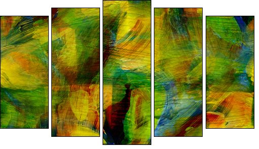 seamless cubism green, yellow abstract art Picasso texture water - Fünfteiliges Leinwandbild, Pentaptychon
