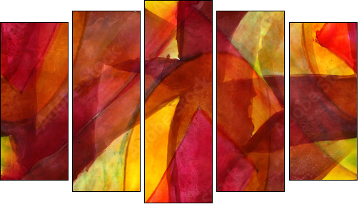 seamless cubism red, yellow abstract art Picasso texture waterco - Fünfteiliges Leinwandbild, Pentaptychon