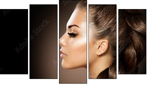 Hair Braid. Beautiful Woman with Healthy Long Hair - Fünfteiliges Leinwandbild, Pentaptychon
