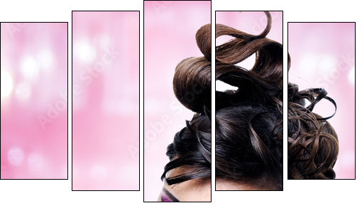 Face of beautiful woman with fashion hairstyle and glamour makeu - Fünfteiliges Leinwandbild, Pentaptychon