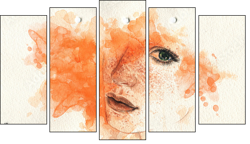 Beautiful woman. watercolor illustration - Fünfteiliges Leinwandbild, Pentaptychon