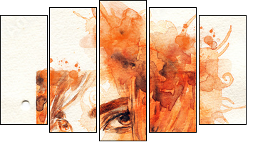 Beautiful woman. watercolor illustration - Fünfteiliges Leinwandbild, Pentaptychon