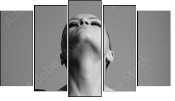 nude elegant girl with the gloves. Studio fashion photo. - Fünfteiliges Leinwandbild, Pentaptychon