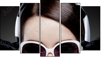 gorgeous caucasian brunette with sunglasses - Fünfteiliges Leinwandbild, Pentaptychon
