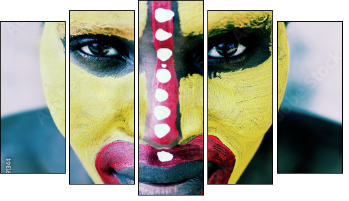 Young African woman painted traditional, lomography  look - Fünfteiliges Leinwandbild, Pentaptychon