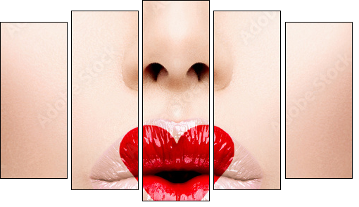 Beauty Sexy Lips with Heart Shape paint. Valentines Day - Fünfteiliges Leinwandbild, Pentaptychon