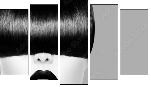 High Fashion Black and White Model Girl Portrait - Fünfteiliges Leinwandbild, Pentaptychon
