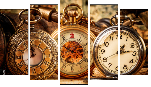 Vintage pocket watch - Fünfteiliges Leinwandbild, Pentaptychon
