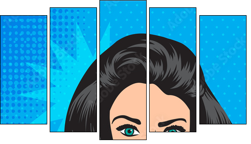 cute retro woman in comics style - Fünfteiliges Leinwandbild, Pentaptychon