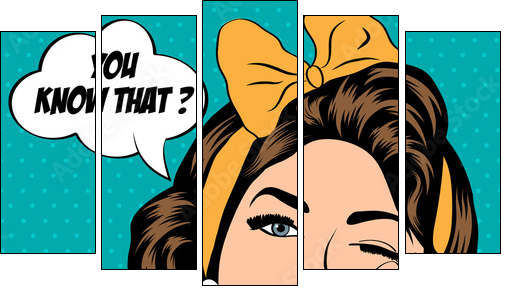 cute retro woman in comics style - Fünfteiliges Leinwandbild, Pentaptychon