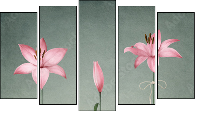 Three pink lily - Fünfteiliges Leinwandbild, Pentaptychon