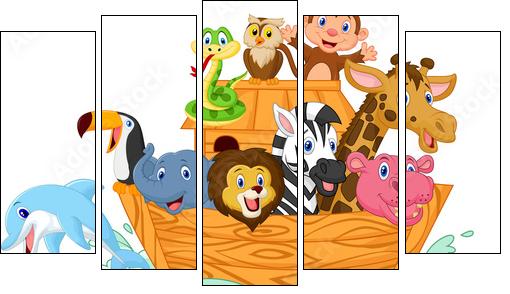 Noah's Ark cartoon - Fünfteiliges Leinwandbild, Pentaptychon