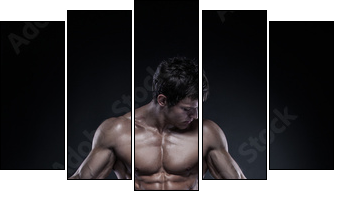 Strong Athletic Man Fitness Model Torso showing big muscles - Fünfteiliges Leinwandbild, Pentaptychon