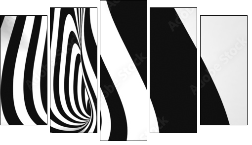 Black and White Stripes Projection on Torus. - Fünfteiliges Leinwandbild, Pentaptychon
