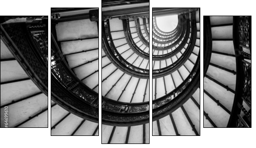 Low angle view of spiral staircase, Chicago, Cook County, Illino - Fünfteiliges Leinwandbild, Pentaptychon