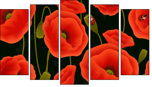 Seamless background: poppy - Fünfteiliges Leinwandbild, Pentaptychon