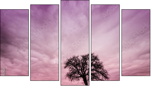 Tree Silhouette with Colorful Pink Sky - Fünfteiliges Leinwandbild, Pentaptychon