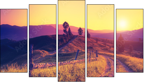 retro mountain landscape - Fünfteiliges Leinwandbild, Pentaptychon