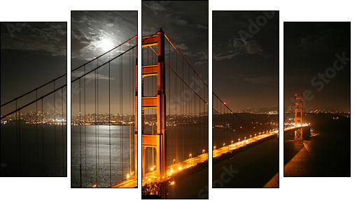 golden gate - Fünfteiliges Leinwandbild, Pentaptychon