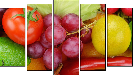 bright background  of vegetables and fruits - Fünfteiliges Leinwandbild, Pentaptychon