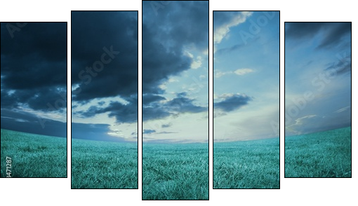 Blue sky over green field - Fünfteiliges Leinwandbild, Pentaptychon