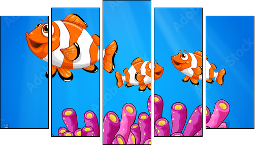 Clownfishes under the sea - Fünfteiliges Leinwandbild, Pentaptychon