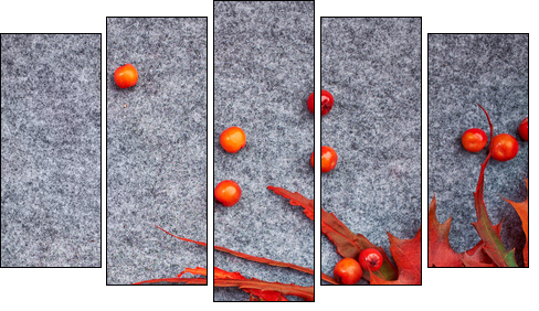 Autumn background . Rowan and leaves - Fünfteiliges Leinwandbild, Pentaptychon