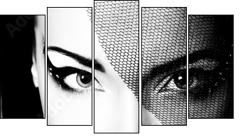 portrait of beautiful young woman, black and white retro styliza - Fünfteiliges Leinwandbild, Pentaptychon