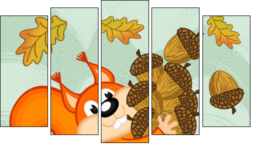 squirrel gathers acorns - vector illustration, eps - Fünfteiliges Leinwandbild, Pentaptychon