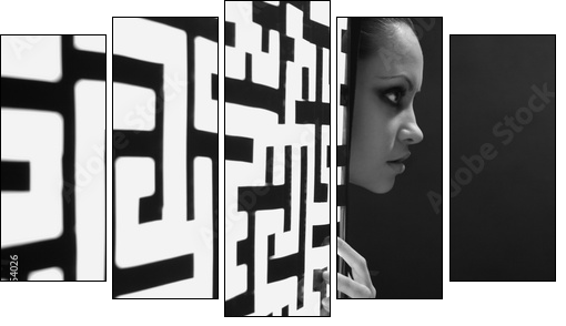 The girl and a shone pattern - Fünfteiliges Leinwandbild, Pentaptychon