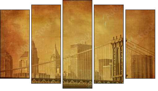 vintage grunge image of new york city - Fünfteiliges Leinwandbild, Pentaptychon